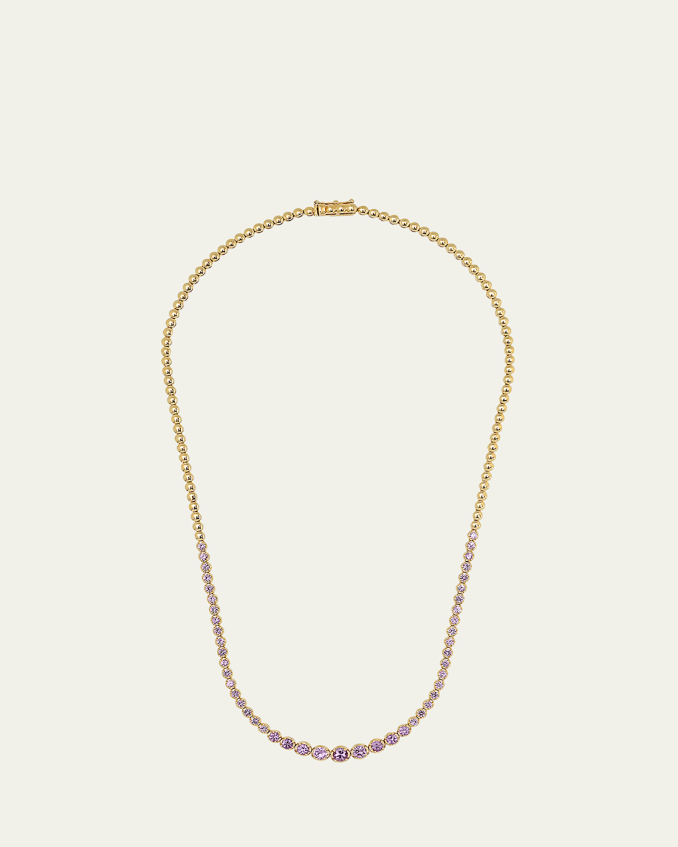 18k Yellow Gold Graduated Pink Sapphire Tennis Necklace